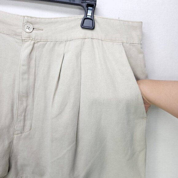 Joie Shorts Pleated Linen Blend Womens XL Beige High Waisted Pockets New - Picture 4 of 16